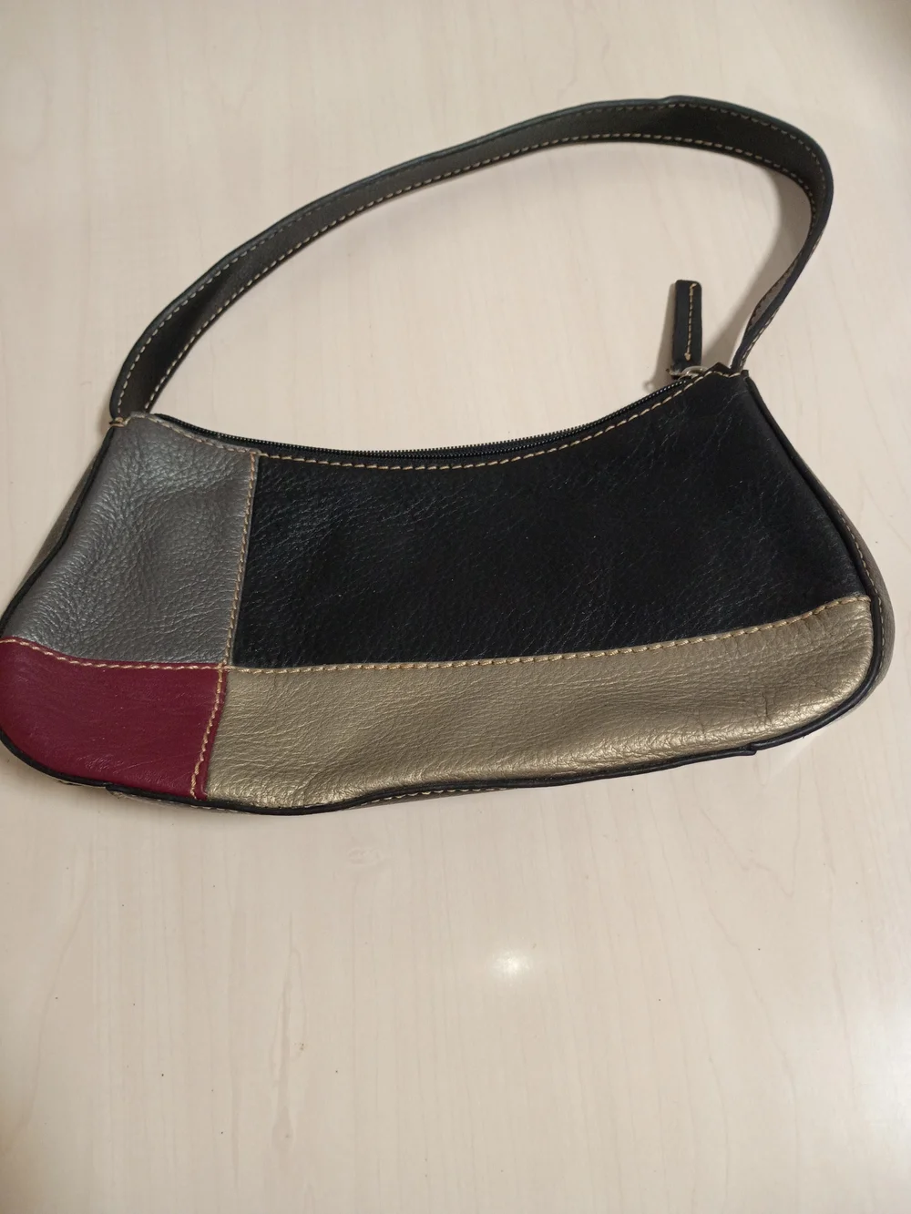 VingageThe Sak Multicolor Patchwork Shoulder Bag in Black, Gold, Gray & Burgundy